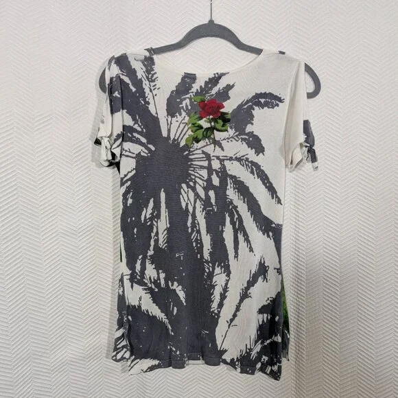 San Francisco Lightweight Knit Floral Print Top Cowl Neck Sleeve Ties Medium - Picture 11 of 12